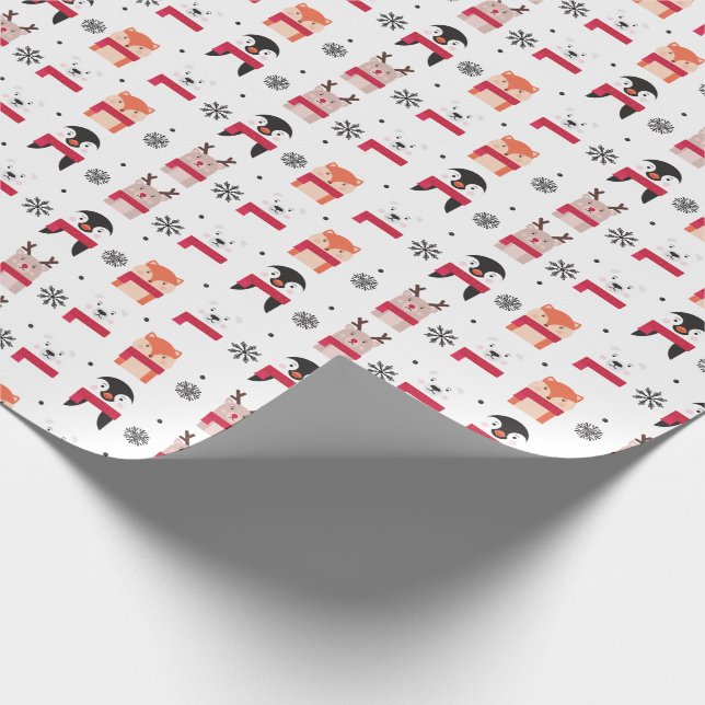 Papier Cadeau Animaux de Noël, cerfs communs, ours blanc, (Coin)