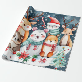 Papier Cadeau Animaux de Noël Papier d'enveloppement du Père Noë