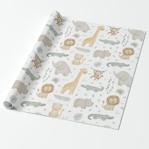 Papier cadeau animaux de safari aquarelle mignon