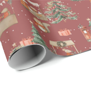 Papier Cadeau Animaux des bois célébrant Noël - ambre