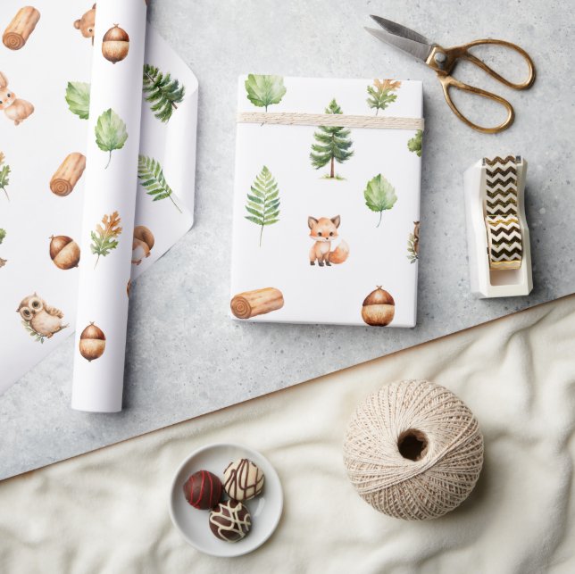 Papier Cadeau Animaux forestiers Bois Bébé Garçon Douche (Artisanat)
