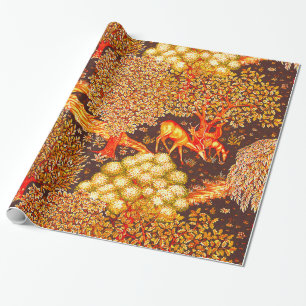 Papier Cadeau ANIMAUX FORESTIERS, CERFS PAR UN BROOK Red Yellow 
