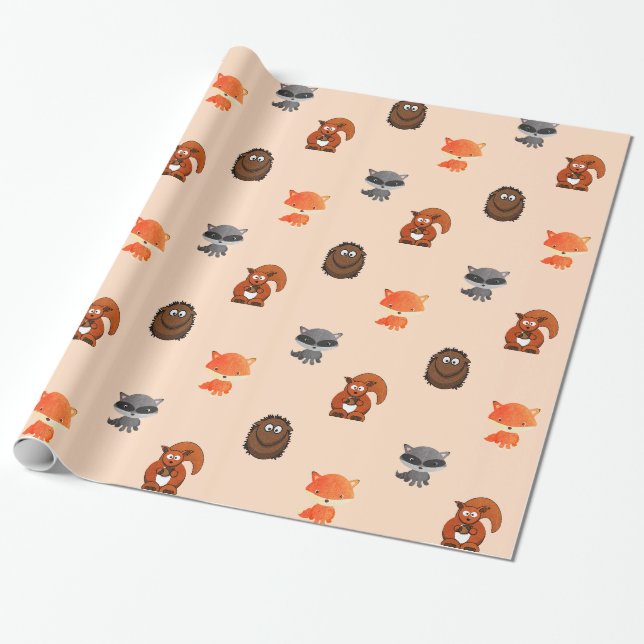 Papier Cadeau Animaux forestiers Forêt Forêt Créatures Enveloppe (Déroulé)