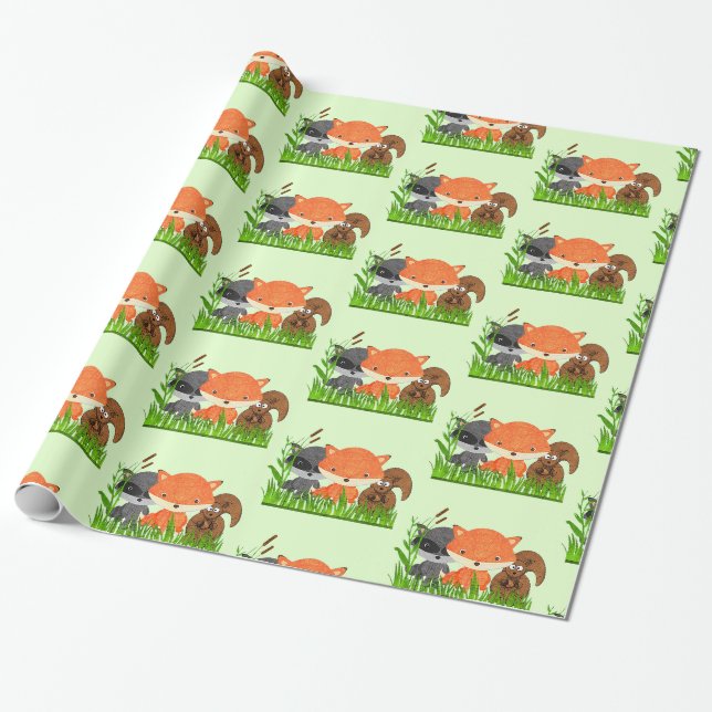 Papier Cadeau Animaux forestiers Forêt Forêt Créatures Enveloppe (Déroulé)