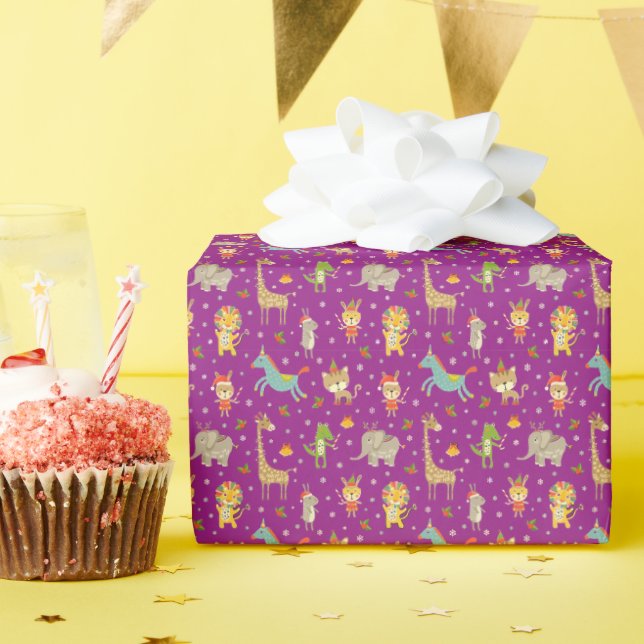 Papier Cadeau Animaux mignons amusants célébrant Noël (Fête d'anniversaire)