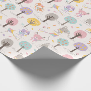 Papier Cadeau Animaux mignons de la forêt d'automne avec des cer