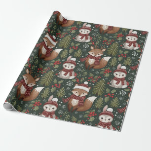 Papier Cadeau Animaux mignons de la forêt - Motif d'hiver