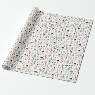 Papier Cadeau Animaux mignons de région boisée et motif indien