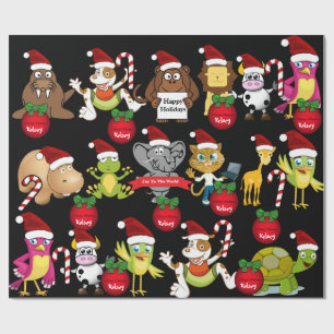 Papier Cadeau Animaux Noël avec/Nom personnalisé