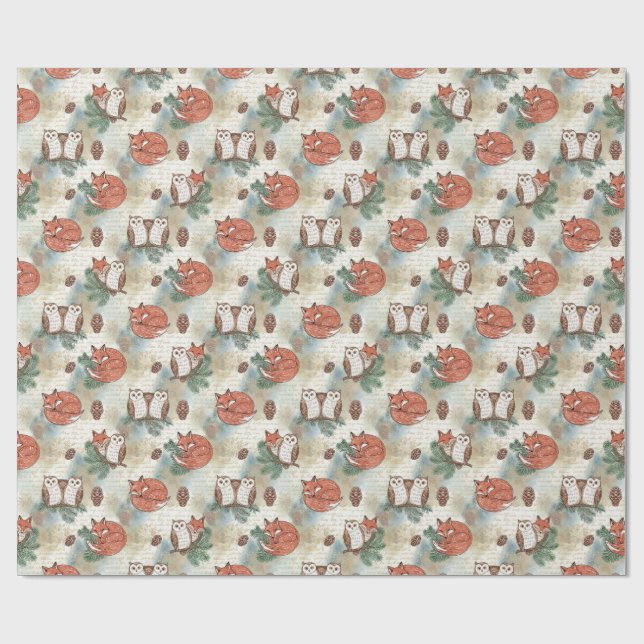 Papier Cadeau Animaux rustiques en bois Motif sans couture (Plat)
