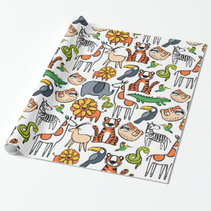 Papier Cadeau Animaux Safari Aux Couleurs Vives