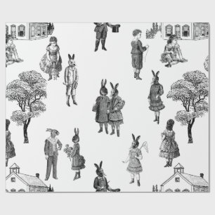 Papier Cadeau animaux victoriens antiques enfants toile blanche