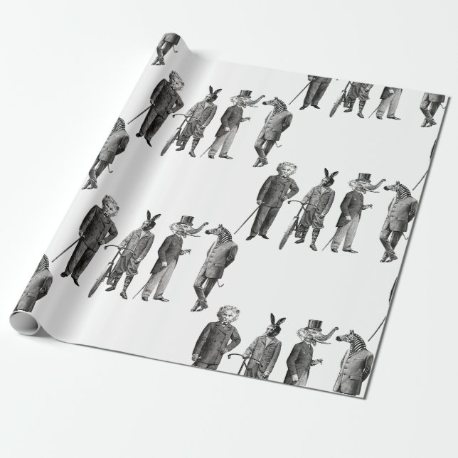 Papier Cadeau animaux victoriens hommes drôle (Déroulé)