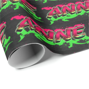 Papier Cadeau Anne prénom Graffiti red green