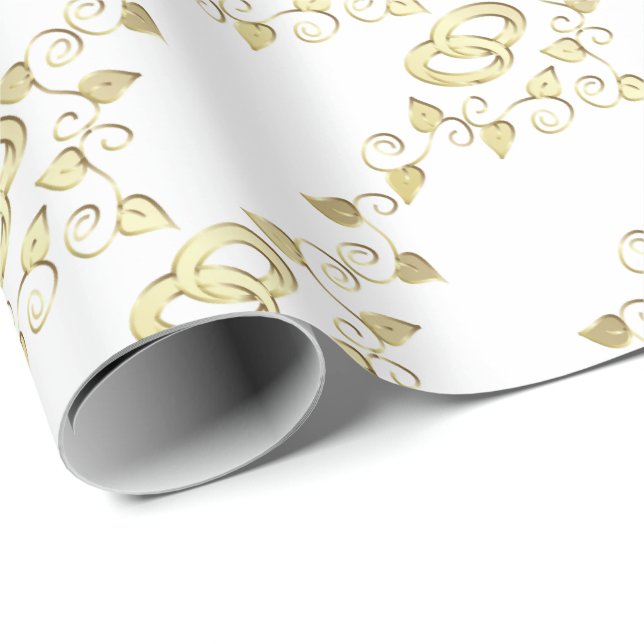 Papier Cadeau Anneaux de mariage élégants d'or (Coin rond)
