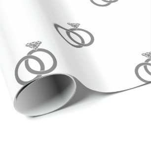 Papier Cadeau Anneaux de mariage gris sur fond blanc