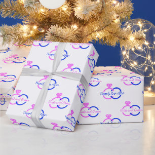 Papier Cadeau Anneaux de mariage personnalisés pour mariés rose 