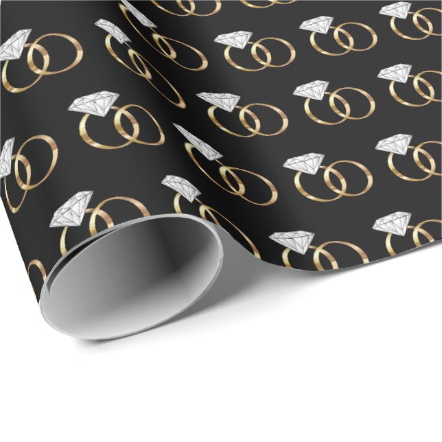 Papier Cadeau Anneaux Mariages diamant Or noir (Coin rond)