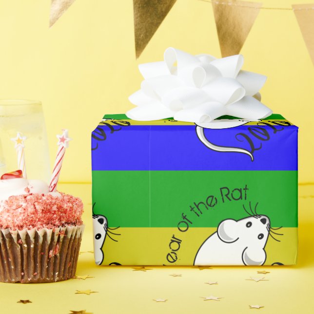 Papier Cadeau Année de la souris Rat 2020 avec texte (Fête d'anniversaire)