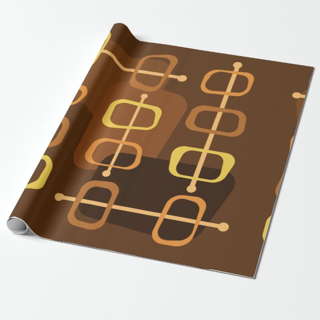Papier Cadeau Années 1950 Abstrait Art Hollow Rocks Brown (Déroulé)