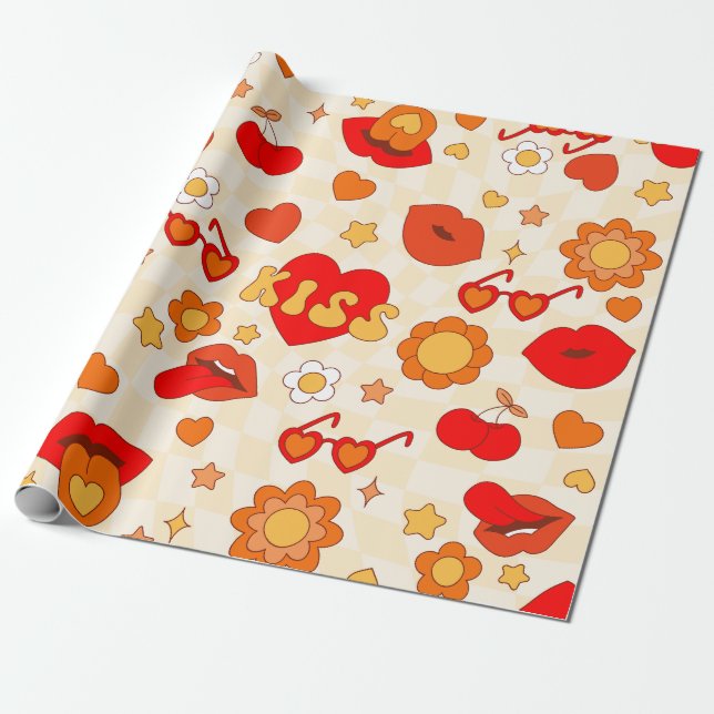 Papier Cadeau Années 1960 super pop art valentines baiser (Déroulé)