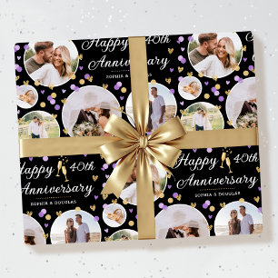 Papier Cadeau Anniversaire 5 Photo Collage Purple Black Faux Gol