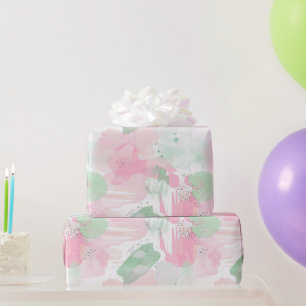 Papier Cadeau Anniversaire Abstrait Rose Menthe Féminin