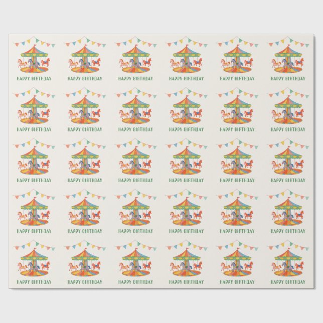 Papier Cadeau Anniversaire adorable du carrousel (Plat)