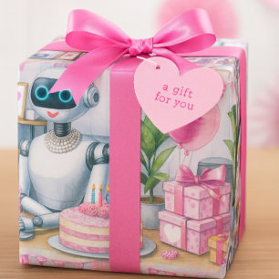 Papier Cadeau Anniversaire Ai Robot Pink Sparkon Balloons
