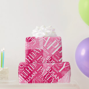Papier Cadeau Anniversaire Ajouter longueur moyenne Nom rose ID2