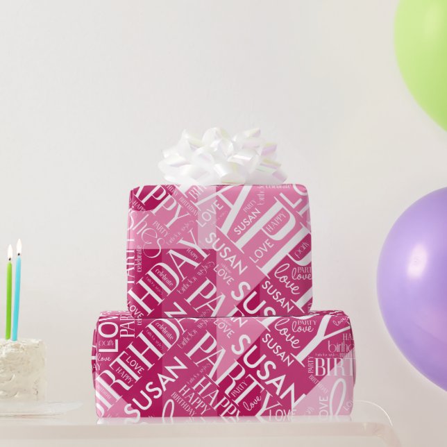 Papier Cadeau Anniversaire Ajouter longueur moyenne Nom rose ID2 (Cadeaux de fête)