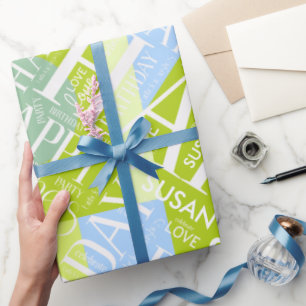 Papier Cadeau Anniversaire Ajouter longueur moyenne Nom vert ID2