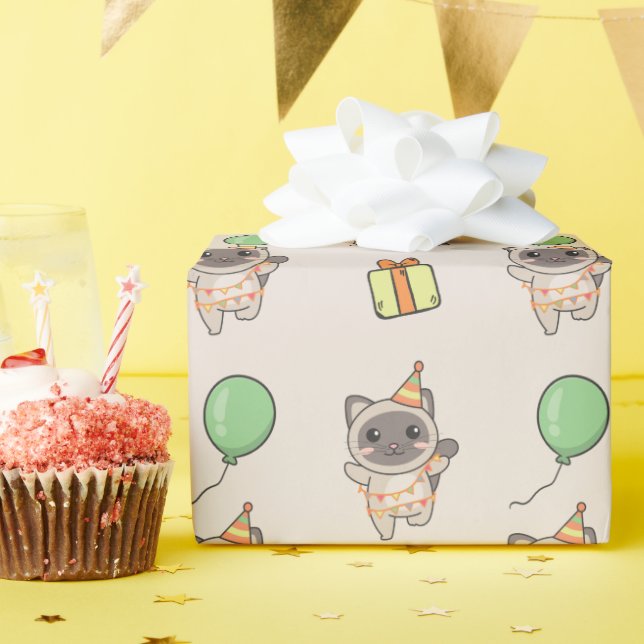 Papier Cadeau Anniversaire Animal Cute Cat Anniversaire de enfan (Fête d'anniversaire)