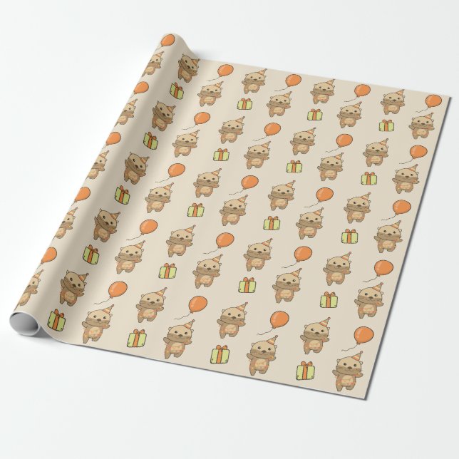 Papier Cadeau Anniversaire Animal Cute Otter pour enfants Annive (Déroulé)