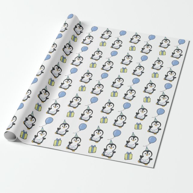 Papier Cadeau Anniversaire Animal Cute Penguin Anniversaire de e (Déroulé)