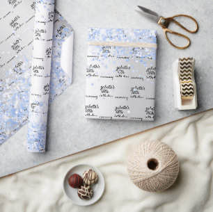 Papier Cadeau Anniversaire argent bleu clair confetti nom étince