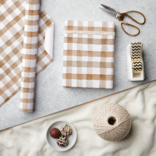 Papier Cadeau Anniversaire Carreaux Marron Crème Rayures Brun Cl