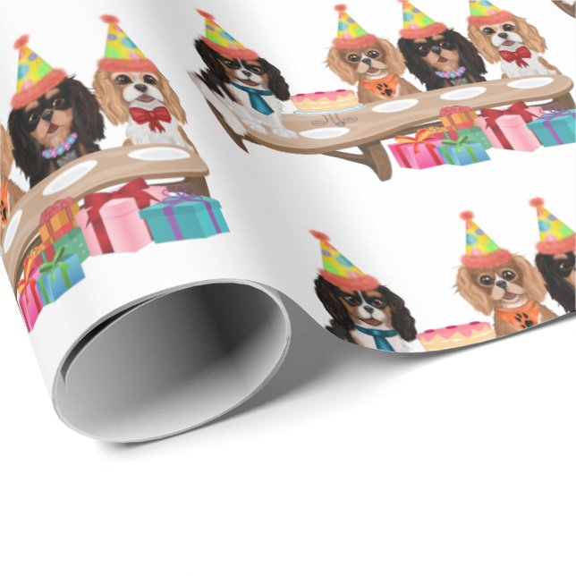 Papier Cadeau Anniversaire Cavalier King Charles Spaniel (Coin rond)