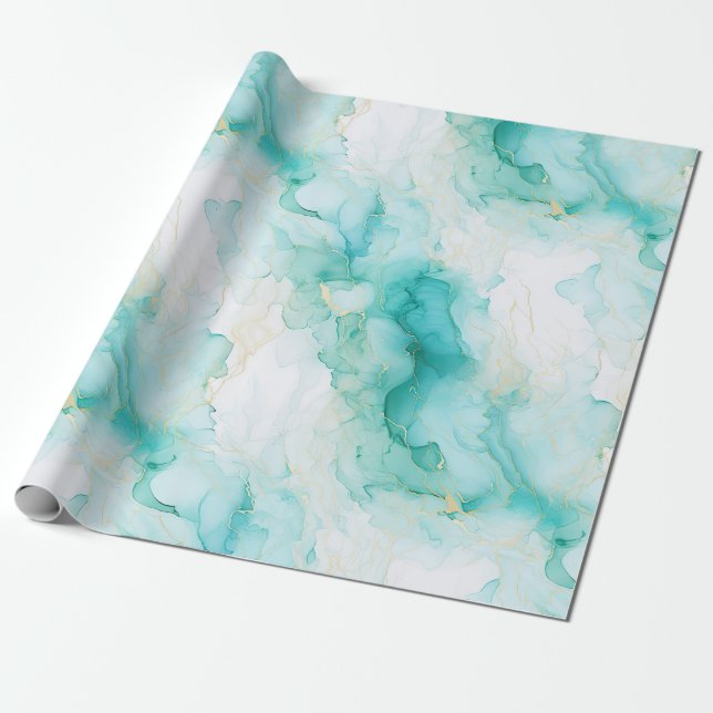 Papier Cadeau Anniversaire Chic Mint White Gold (Déroulé)