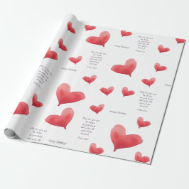 Papier Cadeau Anniversaire Coeur d'aquarelle | Rouge et pourpre