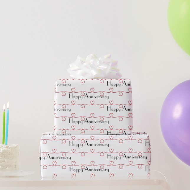 Papier Cadeau Anniversaire Coeurs rouges sur blanc (Cadeaux de fête)