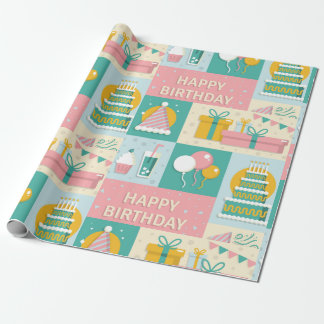 Papier Cadeau Anniversaire coloré d'amusement joyeux