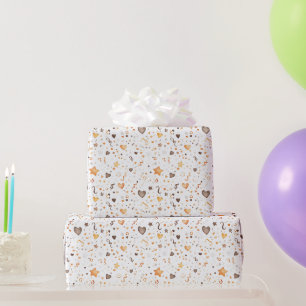 Papier Cadeau Anniversaire Confettis Etoiles Coeurs Ruban Orange
