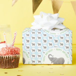 Papier Cadeau Anniversaire de Baby Elephant Bleu