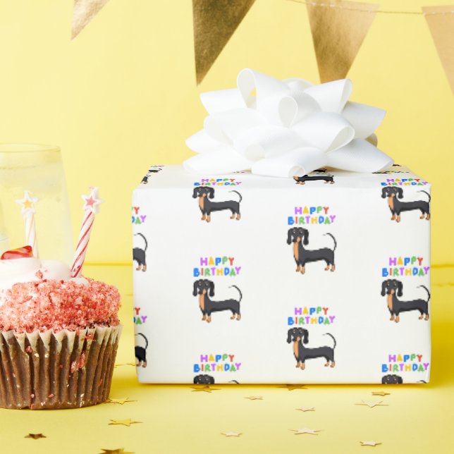 Papier Cadeau Anniversaire de Black and Tan Dachshund (Fête d'anniversaire)