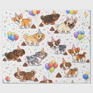 Papier Cadeau Anniversaire de chien qui fait caca drôle et migno