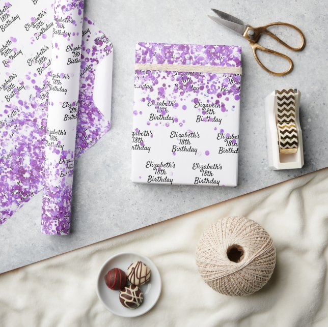 Papier Cadeau Anniversaire de confettis violet blanc (Artisanat)
