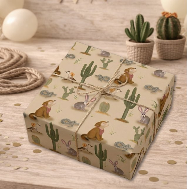 Papier Cadeau Anniversaire de cow-boy du désert du Far West (Créateur téléchargé)