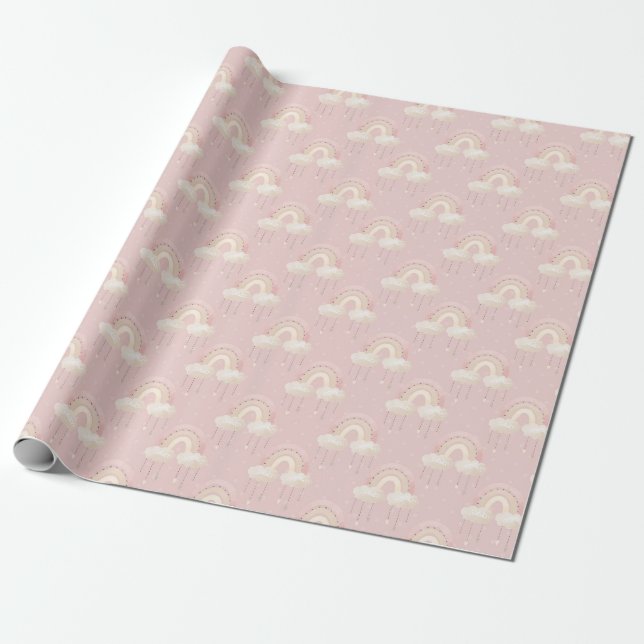 Papier Cadeau Anniversaire de enfant arc-en-ciel rose fille (Déroulé)