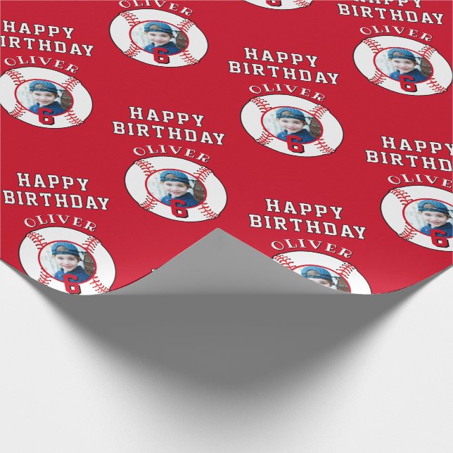 Papier Cadeau Anniversaire de enfant du ballon rouge de baseball (Coin)